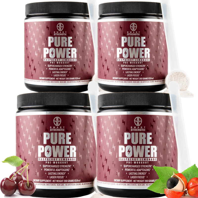 PURE POWER NATURAL PRE WORKOUT - Raspberry Lemonade - Bundle of 4